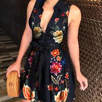Sleeveless V-Neck Fashion Sexy Printed Dress - Thumbnail 3