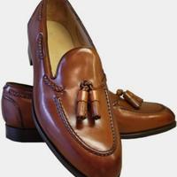 New Handmade Brown Tassels Loafer Leather Shoes - Thumbnail 1