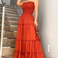 Design Bandeau Shirring Design Layered Ruffles Maxi Dress - Thumbnail 2