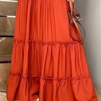 Design Bandeau Shirring Design Layered Ruffles Maxi Dress - Thumbnail 1