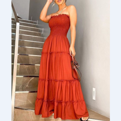 Design bandeau shirring design layered ruffles maxi dress