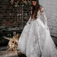 Romantic A-Line Long Sleeves White Lace Wedding Dresses - Thumbnail 3