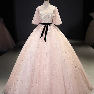 Pink tulle lace long ball gown dress fahion dress - Thumbnail 3