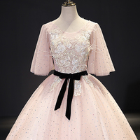 Pink tulle lace long ball gown dress fahion dress - Thumbnail 1