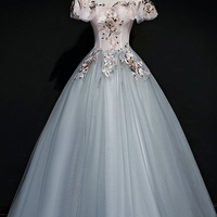 Gray tulle lace long ball gown dress formal dress - Thumbnail 5