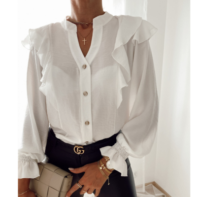 V-neck long-sleeved button cardigan shirt - Thumbnail 4