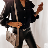 V-Neck Long-Sleeved Button Cardigan Shirt - Thumbnail 2