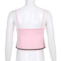 Cute 90s Light Pink Lace Sleeveless Ruffle Frill Tie Up Crop Top Camisole Tank Shirt Summer Party E-Girl Kawaii Korean Japanese Harajuku Streetwear - Thumbnail 5