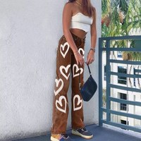 Cute 90s Vintage Heart Print Baggy Mom Jeans Denim High Waisted Trousers Pant Aesthetic Summer Party E-Girl Kawaii Korean Japanese Harajuku Streetwear - Thumbnail 4