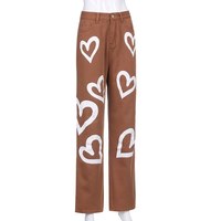 Cute 90s Vintage Heart Print Baggy Mom Jeans Denim High Waisted Trousers Pant Aesthetic Summer Party E-Girl Kawaii Korean Japanese Harajuku Streetwear - Thumbnail 5