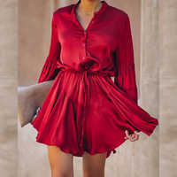 Women'S Solid Color Long Sleeve Fashion High Waist Dress - Thumbnail 3