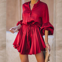 Women'S Solid Color Long Sleeve Fashion High Waist Dress - Thumbnail 2