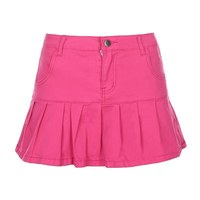 Cute High Waisted Pleated Denim Zipper Mini Skirt Blue Pink Bottoms Club Aesthetic Summer Party E-Girl Kawaii Korean Japanese Harajuku Streetwear - Thumbnail 2