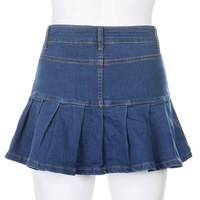 Cute High Waisted Pleated Denim Zipper Mini Skirt Blue Pink Bottoms Club Aesthetic Summer Party E-Girl Kawaii Korean Japanese Harajuku Streetwear - Thumbnail 8