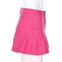 Cute High Waisted Pleated Denim Zipper Mini Skirt Blue Pink Bottoms Club Aesthetic Summer Party E-Girl Kawaii Korean Japanese Harajuku Streetwear - Thumbnail 3