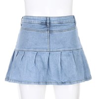 Cute High Waisted Pleated Denim Zipper Mini Skirt Blue Pink Bottoms Club Aesthetic Summer Party E-Girl Kawaii Korean Japanese Harajuku Streetwear - Thumbnail 5