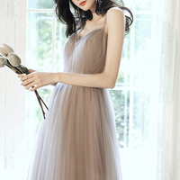 Stylish v neck tulle long A line prom dress evening dress - Thumbnail 5