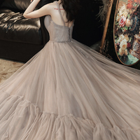 Stylish v neck tulle long A line prom dress evening dress - Thumbnail 6