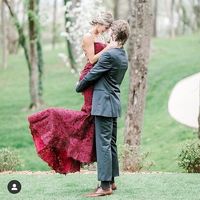 Mermaid Burgundy Lace Long Prom Dresses with Criss Cross Back - Thumbnail 1