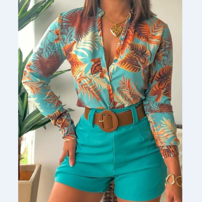 Long sleeve print temperament two-piece set