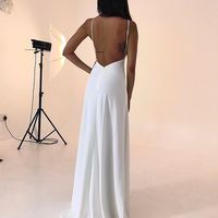 Simple Cowl Neck White Long Prom Dresses Cross Back Evening Party Dresses - Thumbnail 1