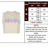 Cute Argyle Plaid Sleeveless V Neck Knit Sweater Sweatshirt Preppy Crop Top Pullover Aesthetic E-Girl Kawaii Korean Japanese Harajuku Streetwear - Thumbnail 1
