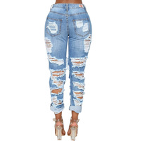 Denim Fashion Ripped Casual Trousers - Thumbnail 2
