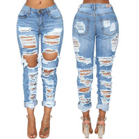 Denim Fashion Ripped Casual Trousers - Thumbnail 1