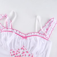 Cute Strawberry Milkmaid Patchwork Frill Ruched Mesh Crop Top Sleeveless Shirt Summer Aesthetic E-Girl Kawaii Korean Japanese Harajuku Streetwear - Thumbnail 7
