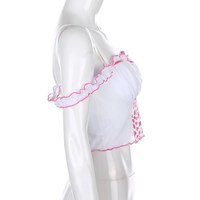 Cute Strawberry Milkmaid Patchwork Frill Ruched Mesh Crop Top Sleeveless Shirt Summer Aesthetic E-Girl Kawaii Korean Japanese Harajuku Streetwear - Thumbnail 6