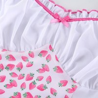 Cute Strawberry Milkmaid Patchwork Frill Ruched Mesh Crop Top Sleeveless Shirt Summer Aesthetic E-Girl Kawaii Korean Japanese Harajuku Streetwear - Thumbnail 8