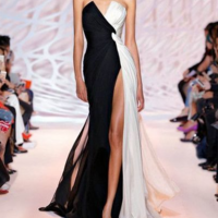 Black And White Dress, Sexy V Neck Prom Dress,High Split Chiffon Evening Dress,Custom Made,Party Dress，284 - Thumbnail 1