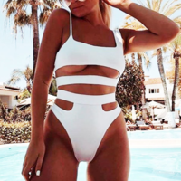 Backless Sexy High Waist Solid Color Bikini Split Swimsuit - Thumbnail 5