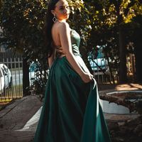 Elegant A-Line Strapless Dark Green Satin Long Prom Dresses with Cross Back - Thumbnail 3
