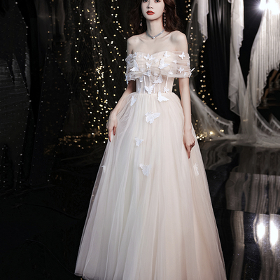 Champagne tulle long a line prom dress evening dress - Thumbnail 5