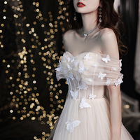 Champagne tulle long A line prom dress evening dress - Thumbnail 2