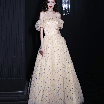 Shiny tulle sequins long a line prom dress evening dress - Thumbnail 3