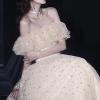 Shiny tulle sequins long A line prom dress evening dress - Thumbnail 2