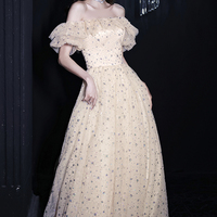 Shiny tulle sequins long A line prom dress evening dress - Thumbnail 4