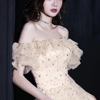 Shiny tulle sequins long A line prom dress evening dress - Thumbnail 3