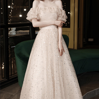 Shiny tulle sequins long A line prom dress evening dress - Thumbnail 5