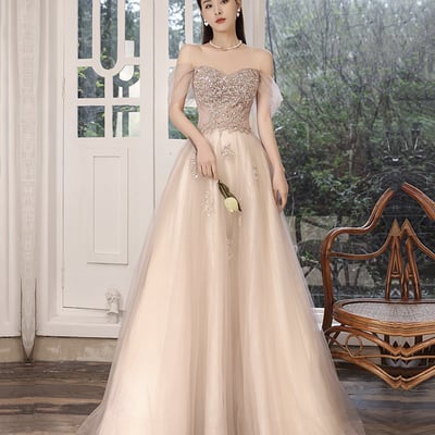 Stylish tulle sequins long prom dress evening dress - Thumbnail 4