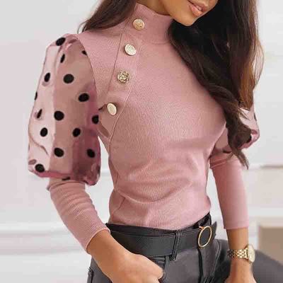 Long Sleeve Chiffon Pink Knitted Top