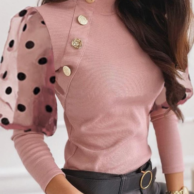 Long sleeve chiffon pink knitted top