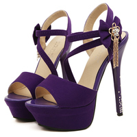 Purple Strappy High Heel Fashion Sandals with Bow - Thumbnail 2
