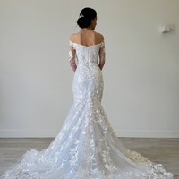 Elegant Mermaid Long Sleeve Off the Shoulder Lace Wedding Dress - Thumbnail 1