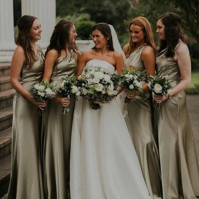 Simple sheath one shoulder olive green long bridesmaid dresses