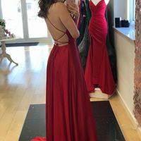 Cheap A-Line Scoop Neck Criss Cross Back Red Long Prom Dresses Under 100 - Thumbnail 1