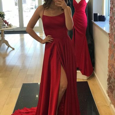 Cheap a-line scoop neck criss cross back red long prom dresses under 100 - Thumbnail 4