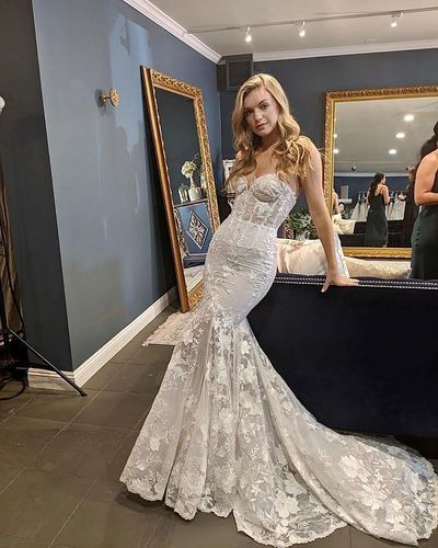 Charming Mermaid Sweetheart Ivory Lace Wedding Dresses 2021